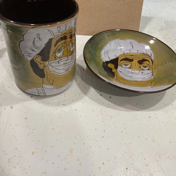 Rare Chelsea Pottery England Pottery Bowl and Mug Depicting A Surgeon/Doctor